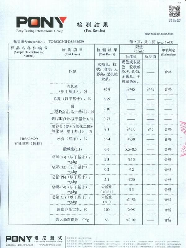 有機(jī)肥料（顆粒）質(zhì)檢報告